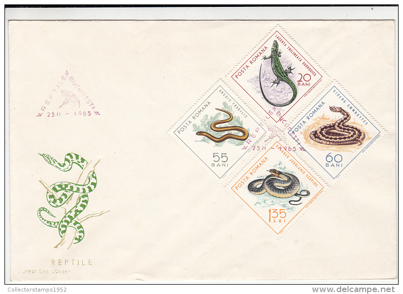 1218FM- REPTILES, SNAKE, LIZZARD, COVER FDC, 1965, ROMANIA - Snakes