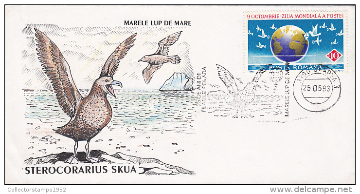 1219FM- BIRDS, GREAT SKUA, SPECIAL COVER, 1993, ROMANIA - Albatrosse & Sturmvögel