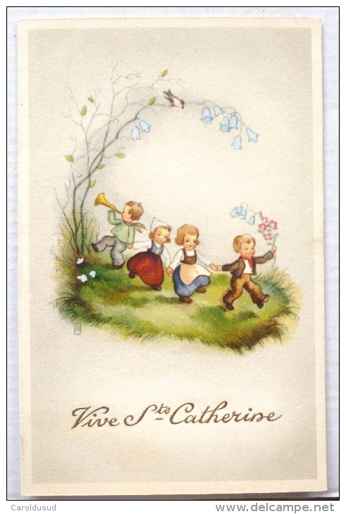 CP Litho Illustrateur Coloprint LORE H Hummel Enfant Danse Jardin Fleur Clochette Arbre Oiseau STE CATHERINE - Hummel