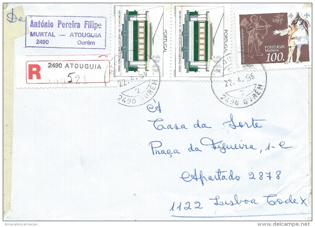 TIMBRES - STAMPS - LETTRE RECOMMANDÉ -REGISTERED LETTER- PORTUGAL - TRANSPORTS - TRAMWAIS TRAM Nº. 22 - Tranvie