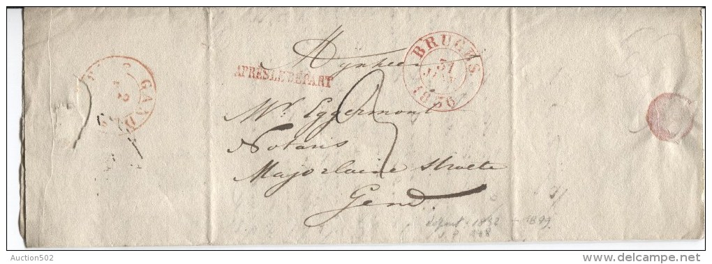 LAC Daté De Brugge 1836 C.Bruges 31/1/1836 Gff Après Le Départ Taxée 3 V.Gand C.d'arrivée PR1887 - 1830-1849 (Belgique Indépendante)