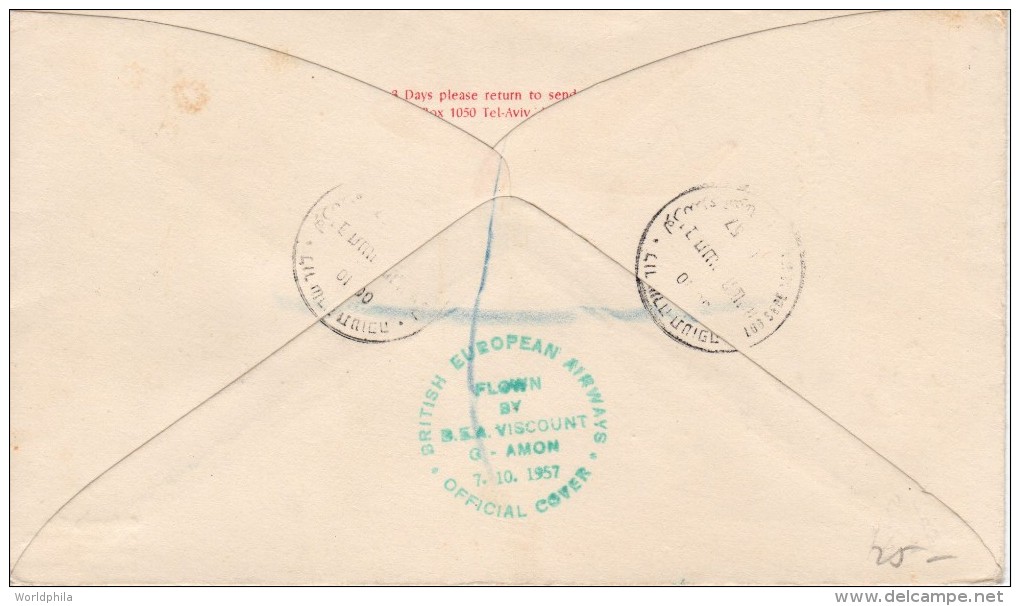 Israel-England 1957 Registered FFC / Erstflugbrief "BEA-Viscount" BEA 1 - Airmail