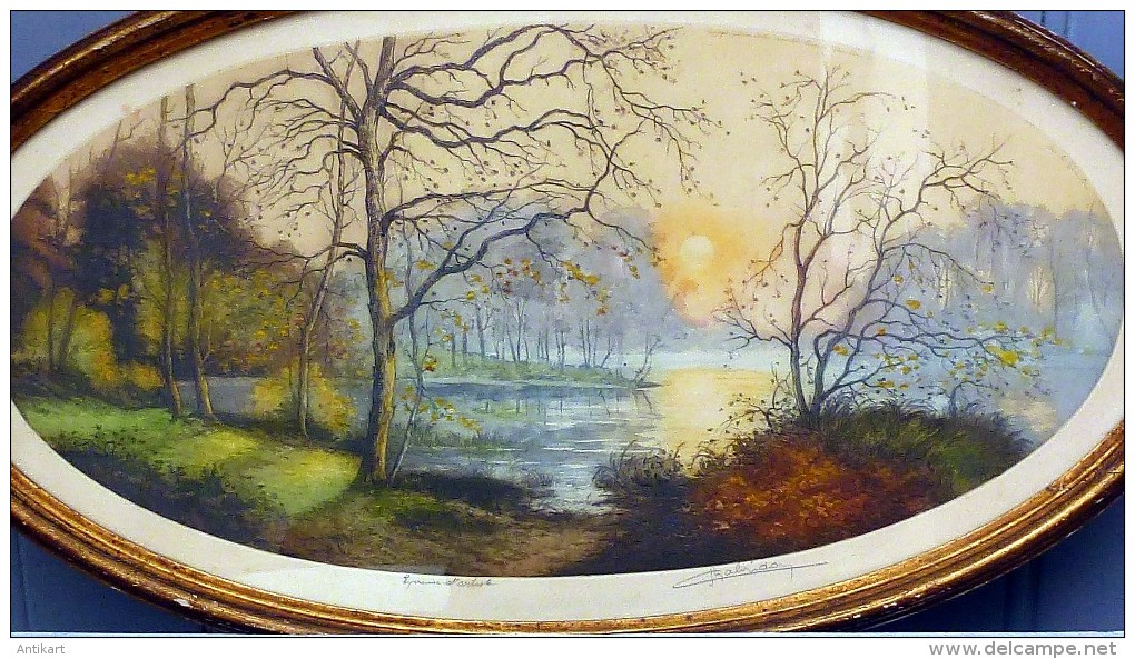 Jean Joseph CHABRIDON - Vue d'étang ovale - eau-forte - Epreuve d'artiste - Galerie lutetia - 1re moitié XXe