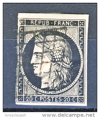 Francia 1849 Ceres N. 3A C. 20, Nero Su Bianco Annullo A Griglia - 1849-1850 Cérès