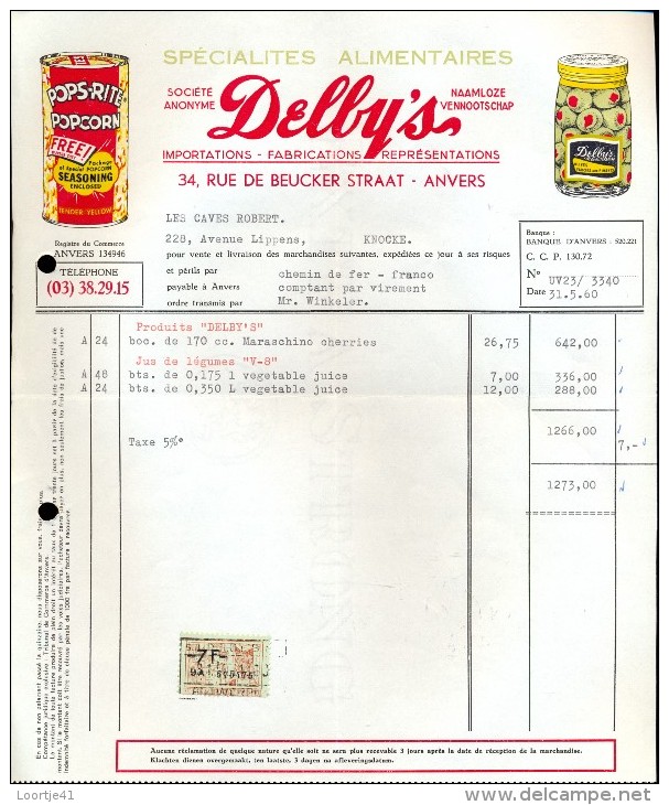 Faktuur Facture - Alimentation Voeding Delby's - Antwerpen 1960 - Lebensmittel