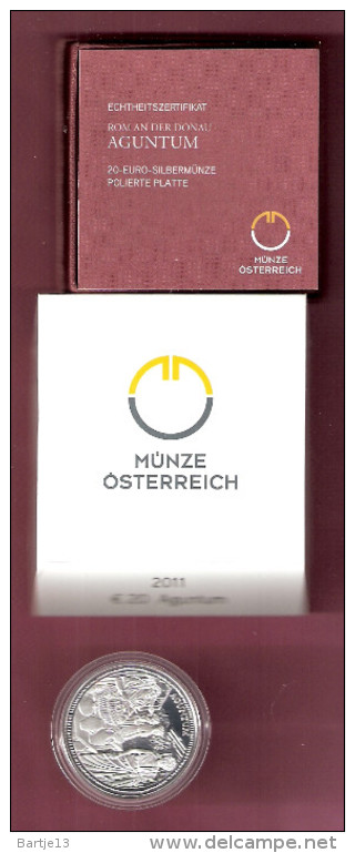 OOSTENRIJK 20 EURO 2011 SILVER PROOF AGUNTUM ROM AN DER DONAU - Oesterreich