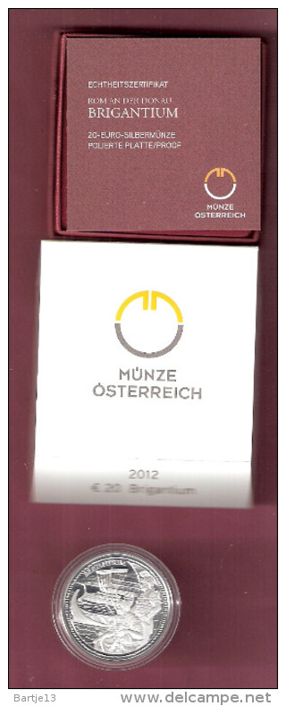 OOSTENRIJK 20 EURO 2012 SILVER PROOF BRIGANTIUM ROM AN DER DONAU - Oostenrijk