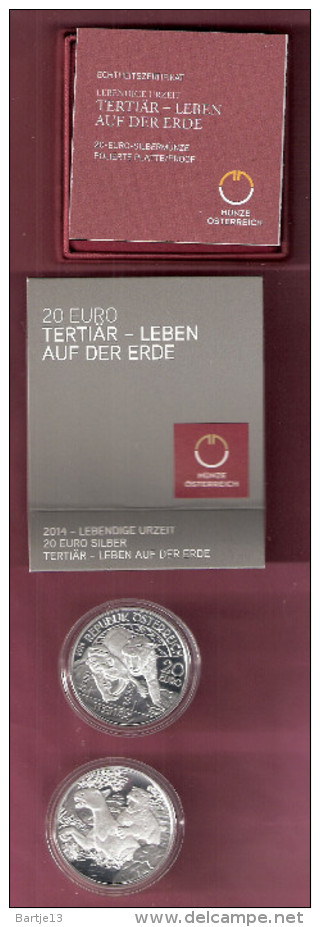 OOSTENRIJK 20 EURO 2014 SILVER PROOF LEBENDIGE URZEIT TERTIAR LEBEN AUF DER ERDE - Autriche