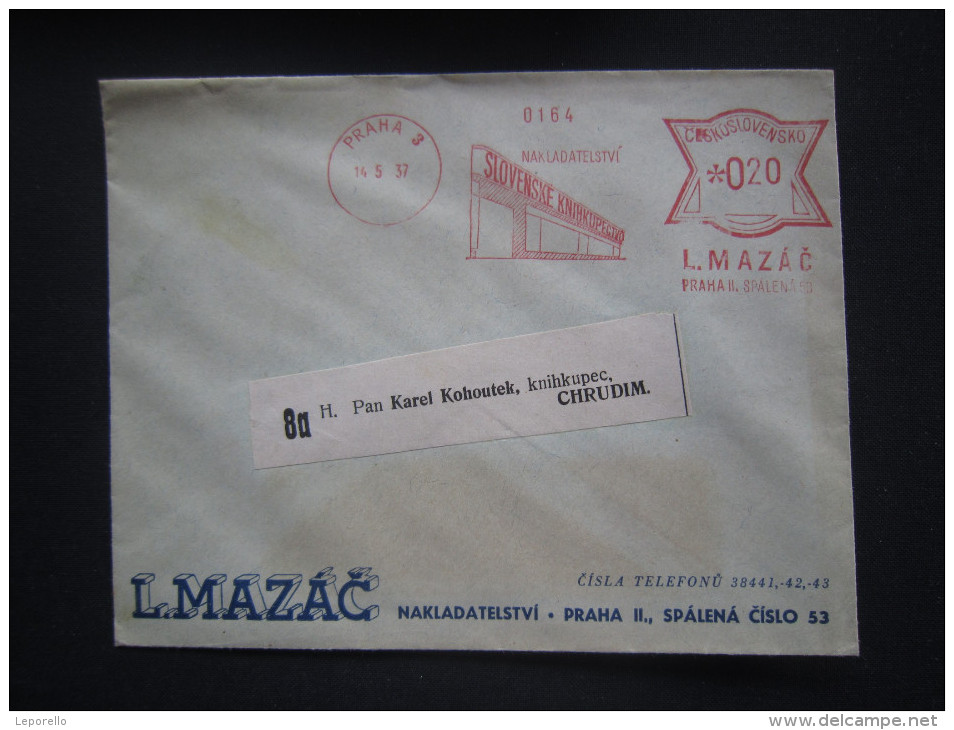 BRIEF Frankotype Freistempel Postfreistempel 1937 PRAHA 3 Slovenske Knihkupectvit /// Tm2110 - Briefe U. Dokumente