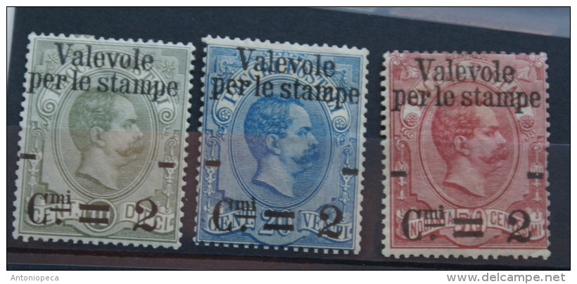 ITALIA 1890- 3 VALORI VALEVOLE PER LE STAMPE CENT 2 SU 10, 20, 50 MH* - Postal Parcels