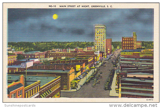 South Carolina Greenville Main Street At Night 1944 - Greenville