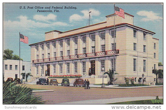 Florida Pensacola Post Office And Federal Building Curteich 1944 - Pensacola