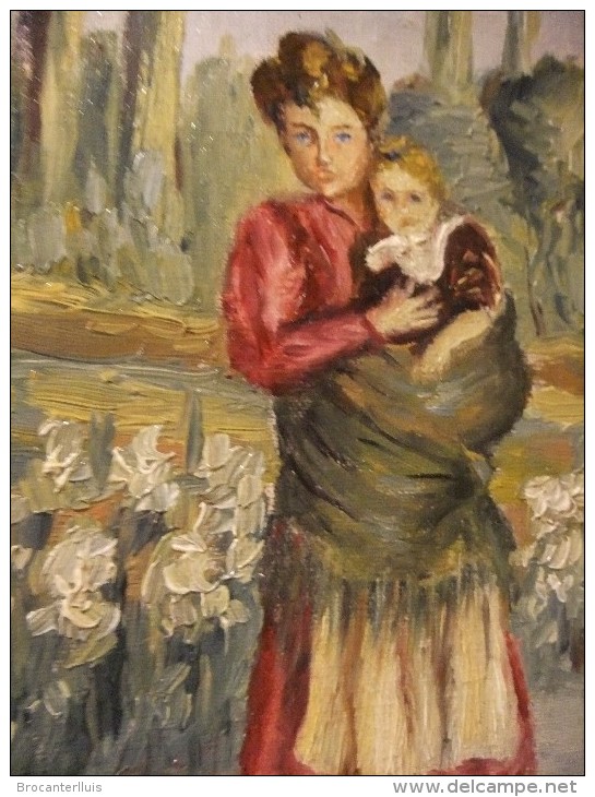 MUJER CON SU HIJA EN BRAZOS FIRMADA POR M.PRATS - Oils