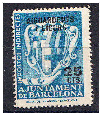 AJUNTAMENT DE BARCELONA 1935   25 CENTIMOS.AGUARDENTS I LICORS USADO  SES904 - Fiscaux