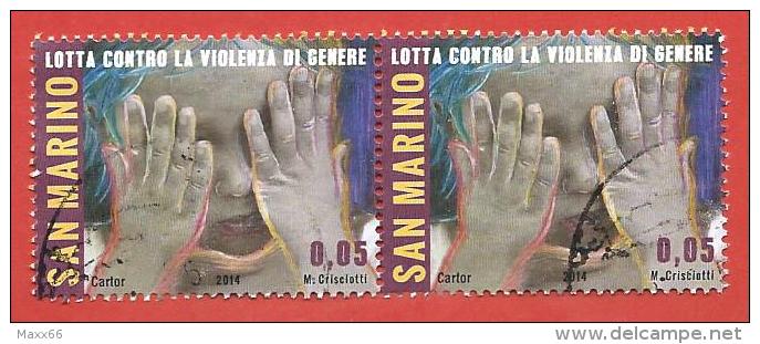 SAN MARINO COPPIA USATO - 2014 - Lotta Contro La Violenza Di Genere - Violenza Fisica - € 0,05 - S. 2432 - Oblitérés