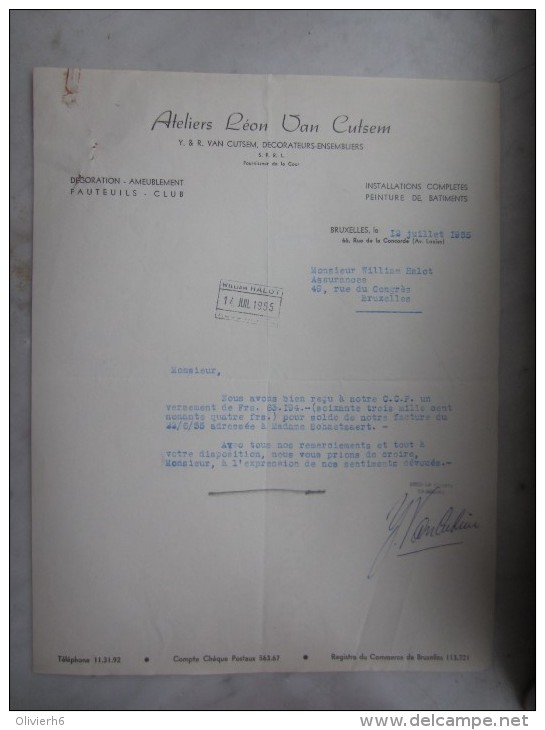 COURRIER (M1506) Ateliers Léon Van Cutsem (2 Vues) Rue De La Concorde, 66 Av. Louise - 12/07/1955 Signé Y. Van Cutsem - Straßenhandel Und Kleingewerbe