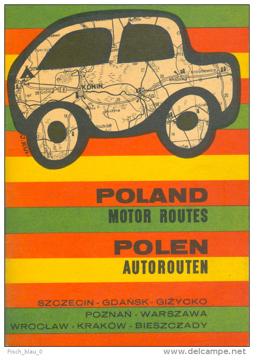 Broschüre Auto Landkarte Polen Autorouten Poland Motor Routes 1977 Straßenkarte Polska Map Straßenkarten - Roadmaps