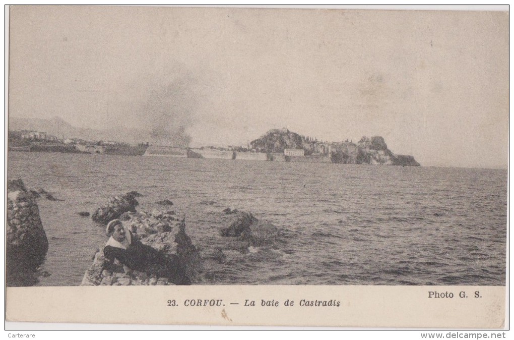 Grèce,GREECE,GRECIA,ile Grecque,corcyre,CORFOU,pr és Albanie,cité Grecque,LA BAIE DE CASTRADIS En 1918,incendie - Griechenland