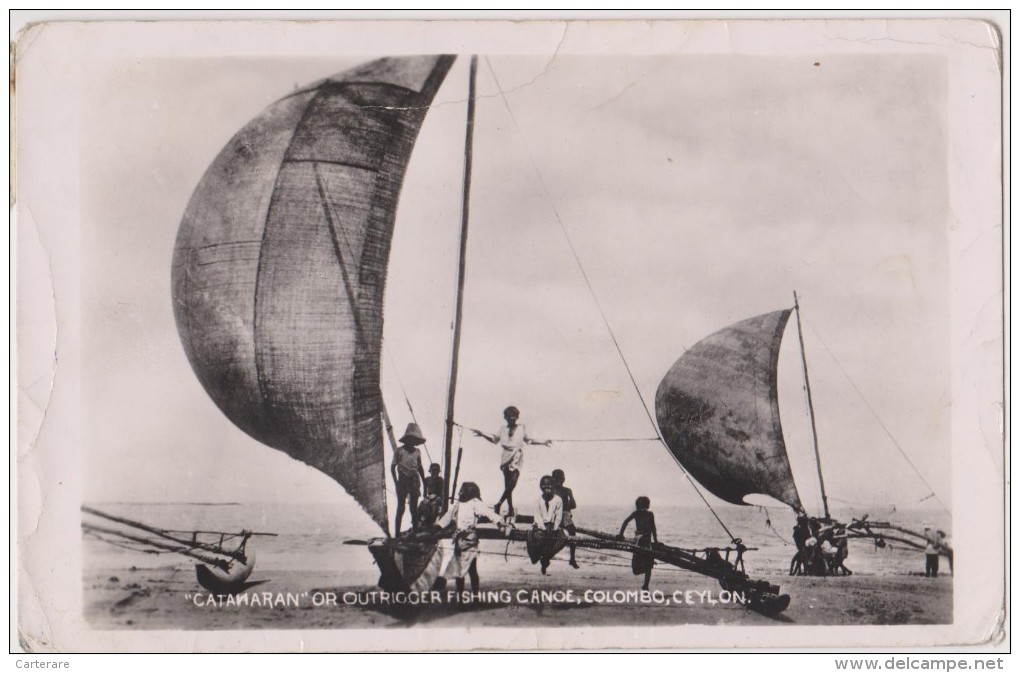 ASIE,ASIA,SRI LANKA,CEYLAN,CEYLON,colombo,métier,pécheur à L´ancienne,Catamaran Outrigger Fishing Canoe,rare - Sri Lanka (Ceylon)