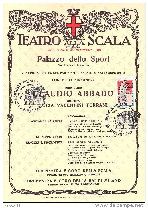 BICENTENARIO TEATRO ALLA SCALA MILANO 1778 / 1978 - 22/23 SETTEMBRE 1978 - CONCERTO SINFONICO DIRETTORE CLAUDIO ABBADO - Teatro