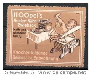 Vignette Publicitaire Leipzig, H.O. Opel's Des Enfants Nähr-Zwieback, Baby Liegt Auf Einer Waage, Tisch Avec Zwieback - Cinderellas