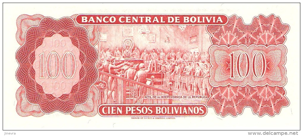 BOLIVIA 100 PESOS BOLIVANOS 1962 PICK 164A UNC - Bolivië