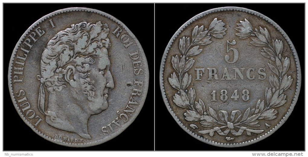 France Louis Philippe I 5 Francs 1848 A - 5 Francs