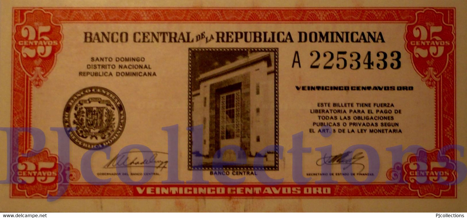 DOMINICAN REPUBLIC 25 CENTAVOS ORO 1961 PICK 87a UNC - Dominicana