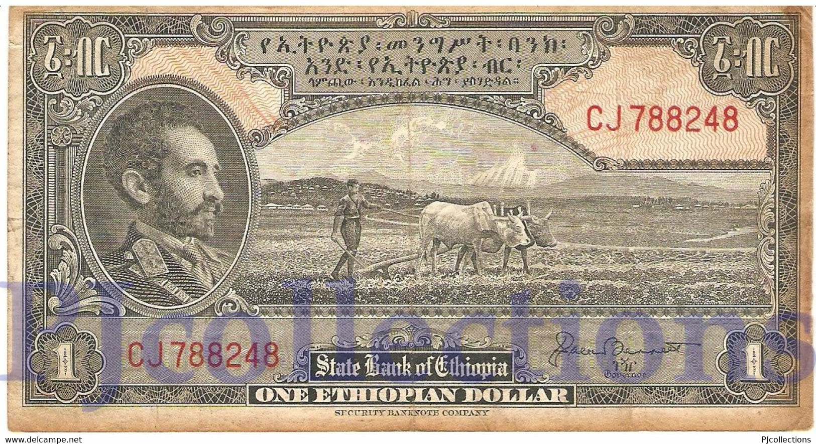 ETHIOPIA 1 DOLLAR 1945 PICK 12b AVF - Ethiopia