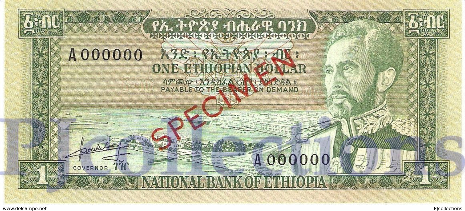 ETHIOPIA 1 DOLLAR 1966 PICK 25s SPECIMEN UNC RARE - Ethiopie