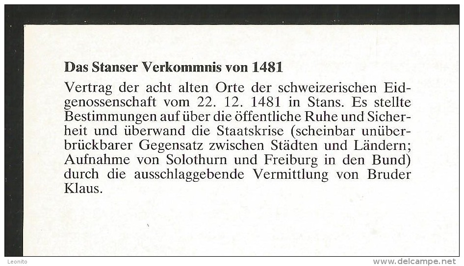 STANS NW Bruder Klaus Das STANSER VERKOMMNIS Von 1481 Philatelistenverein Nidwalden - Stans