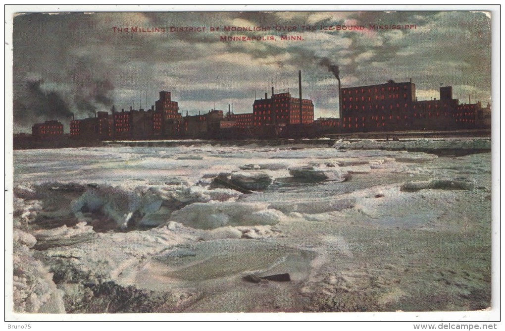 The Milling District By Moonlight Over The Ice-bound Mississipi, Minneapolis, Minn. - Minneapolis