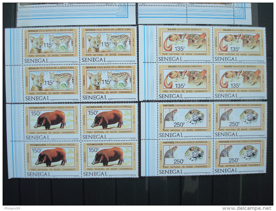 RWANDA + SENEGAL / 2 SETS In BLOCS Of 4 / MNH ** / WILD FAUNA / APES FELINES / BUZIN ASLAM Singes Félins - Verzamelingen