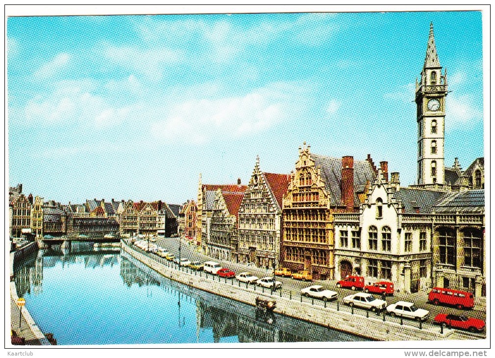 Gent - Graslei: FIAT SPIDER, FORD MUSTANG, RENAULT 4 & 4-COMBI, CITROËN 2CV AZU, VW KLEINBUS -Belgie/Belgique - PKW