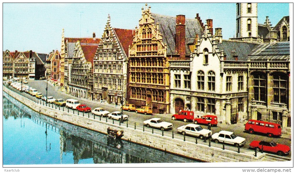 Gent - Graslei: FIAT SPIDER, FORD MUSTANG, RENAULT 4 & 4-COMBI, CITROËN 2CV AZU, VW KLEINBUS -Belgie/Belgique - Voitures De Tourisme