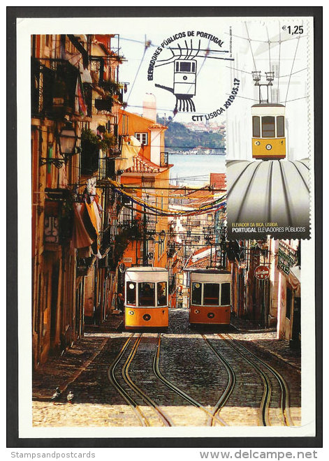 Portugal Tram Ascenseur Da Bica Lisbonne Carte Maximum 2010 Bica Elevator Tramway Lisbon Maxicard - Tramways