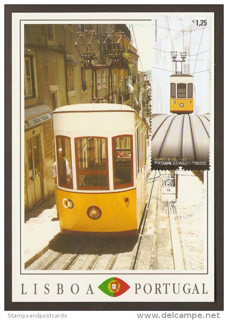 Portugal Tram Ascenseur Da Bica Lisbonne Carte Maximum 2010 Bica Elevator Tramway Lisbon Maxicard - Tramways