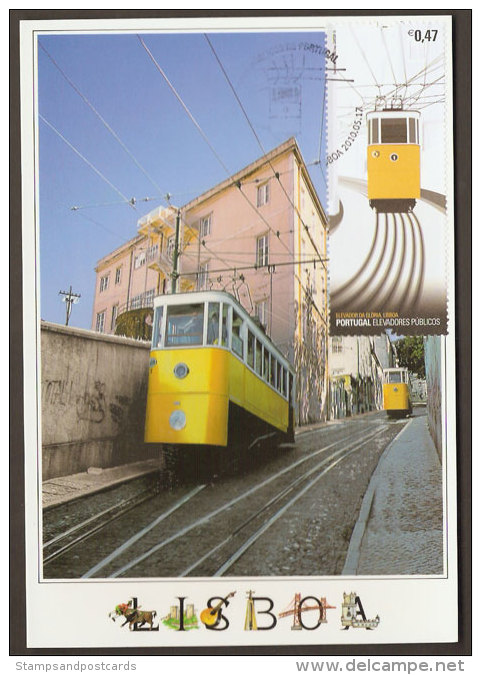 Portugal Tram Ascenseur Da Gloria Lisbonne Carte Maximum 2010 Gloria Elevator Tramway Lisbon Maxicard - Tramways