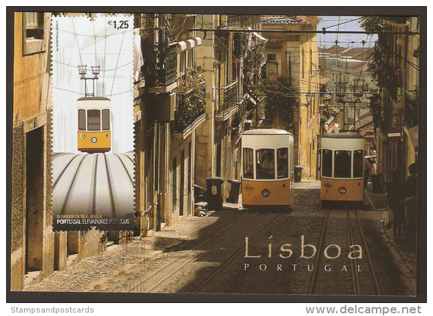 Portugal Tram Ascenseur Da Bica Lisbonne Carte Maximum 2010 Bica Elevator Tramway Lisbon Maxicard - Tramways