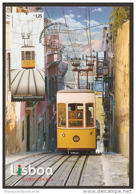 Portugal Tram Ascenseur Da Bica Lisbonne Carte Maximum 2010 Bica Elevator Tramway Lisbon Maxicard - Tramways