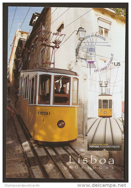 Portugal Tram Ascenseur Da Bica Lisbonne Carte Maximum 2010 Bica Elevator Tramway Lisbon Maxicard - Tramways