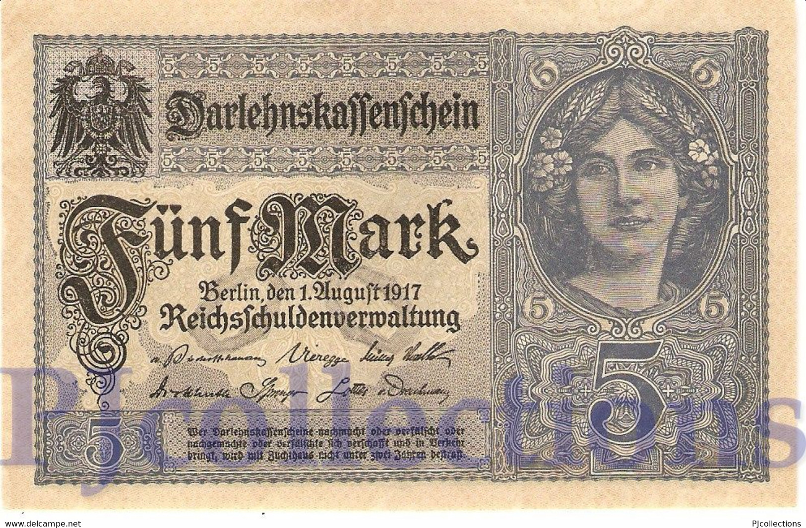 GERMANY 5 MARK 1917 PICK 56b UNC - 5 Mark