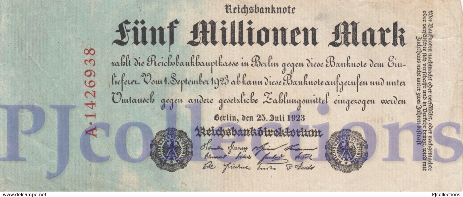 GERMANY 5 MILION MARK 1923 PICK 95 AU/UNC - Administration De La Dette