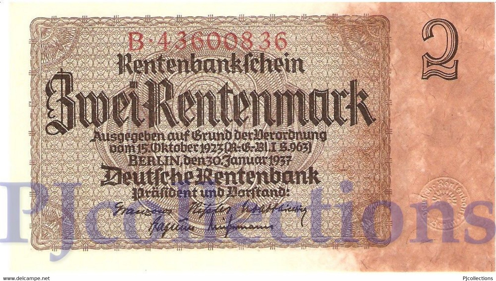 GERMANY 2 RENTENMARK 1937 PICK 174b UNC - Altri & Non Classificati