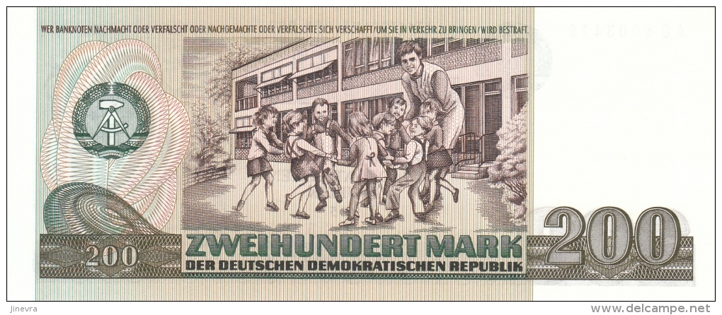 GERMANY DEMOCRATIC REPUBLIC 200 MARK 1985 PICK 32 UNC - 200 Mark