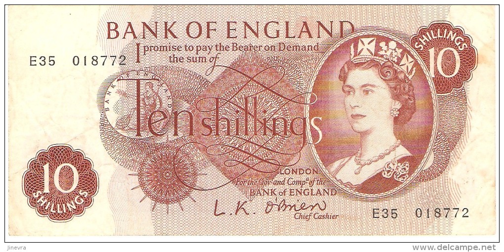 GREAT BRITAIN 10 SHILLINGS 1960 PICK 373a VF - 10 Schillings