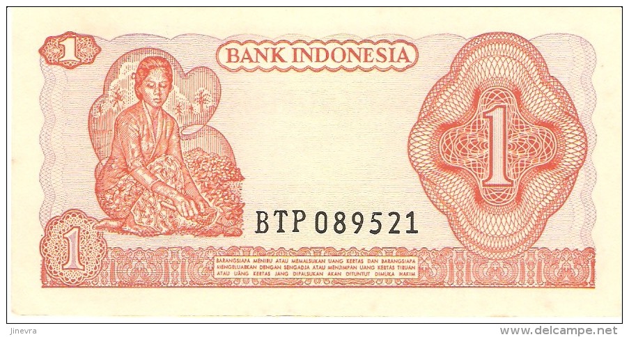 INDONESIA 1 RUPIAH 1968 PICK 102 AUNC - Indonesien