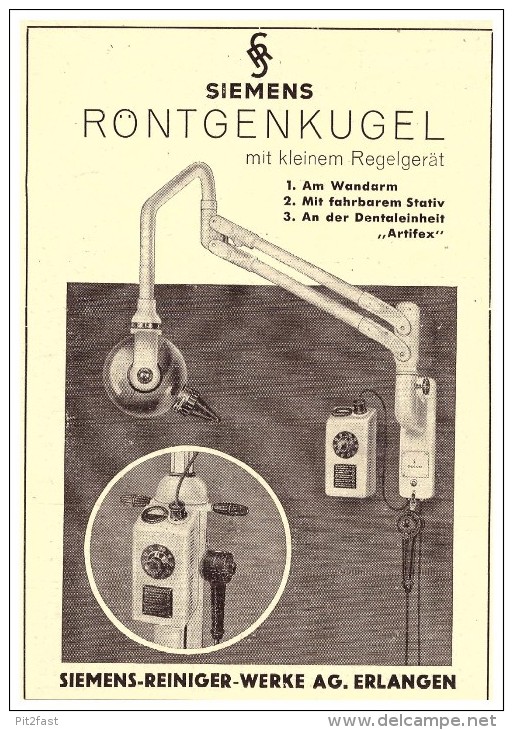 Original Werbung - 1951 - Röntgenkugel Siemens , Erlangen , Zahnarzt , Stomatologe , Dental !!! - Erlangen