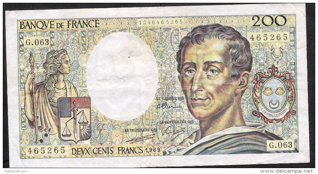 FRANCE  FAY.70.2  200  FRANCS   MONTESQUIEU    1989   F-VF - 200 F 1981-1994 ''Montesquieu''