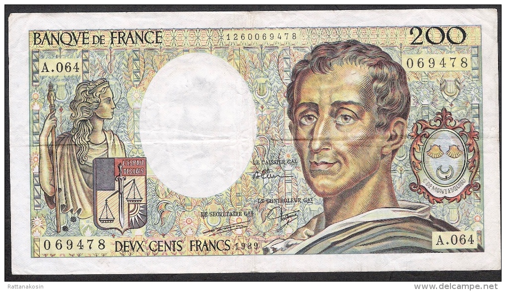 FRANCE  FAY.70.2  200  FRANCS   MONTESQUIEU    1989   F-VF - 200 F 1981-1994 ''Montesquieu''